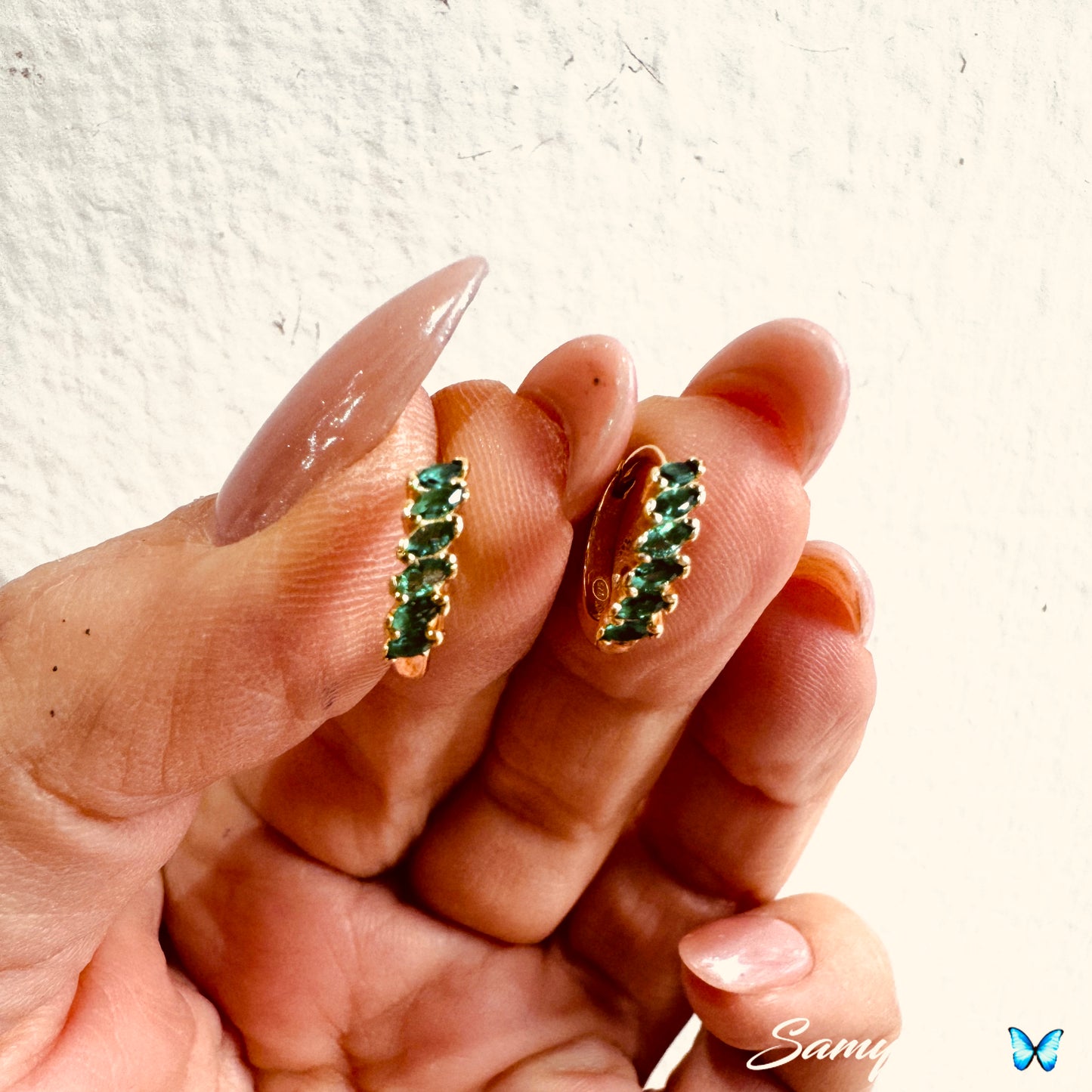 Hoops con zirconi Navette verde smeraldo - by Samyijoux
