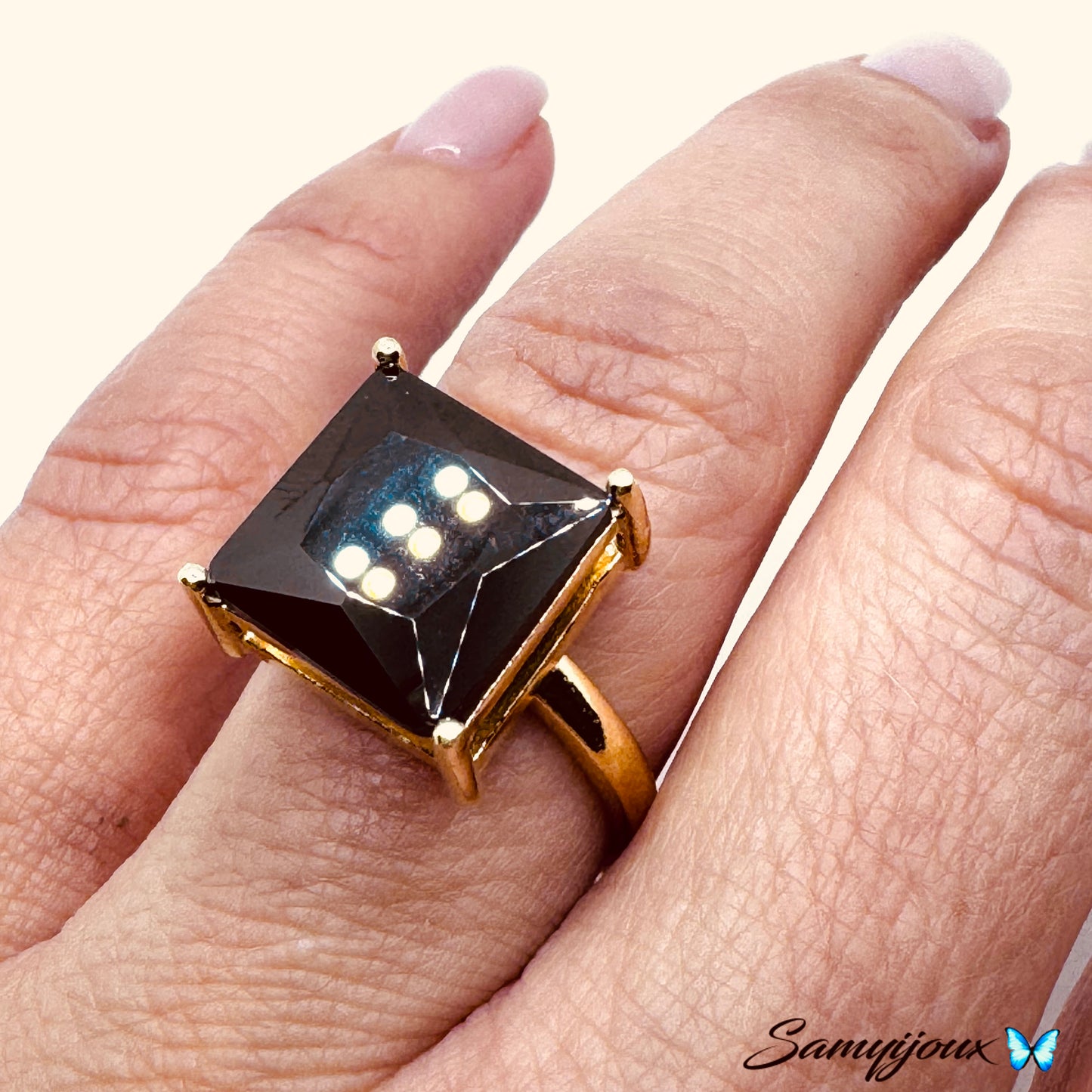 Anello zircone quadrato nero - by Samyijoux