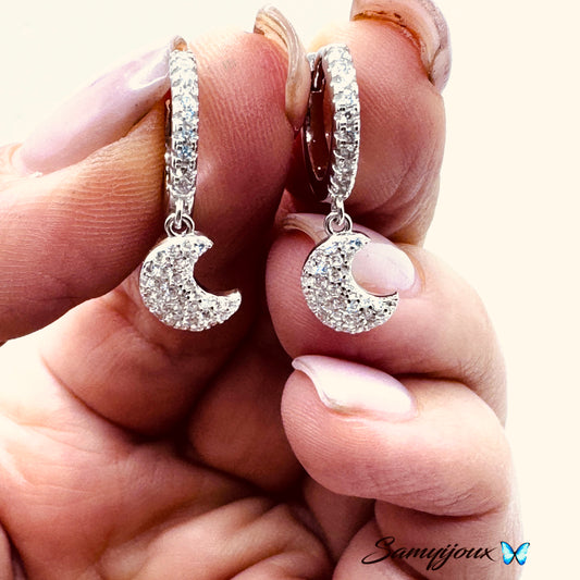 Hoops con luna in pavè bombata - by Samyijoux